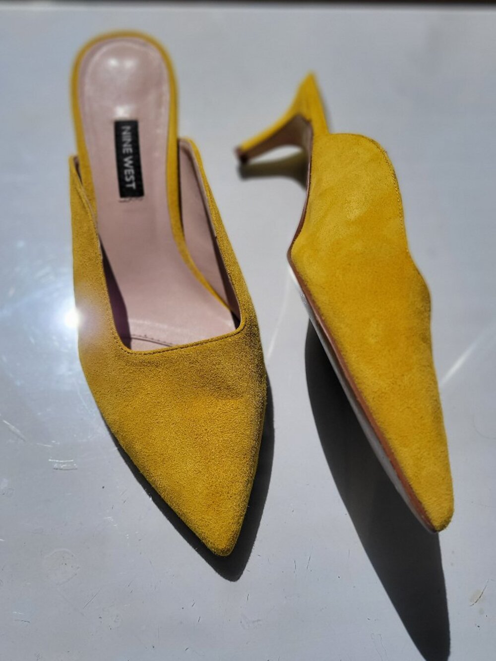 Nine West Butter Yellow Suede Mules Size 7.5 M